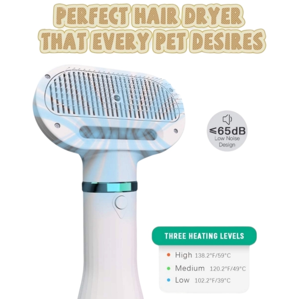 Pet Hair Comb/Dryer W/ One-Click Hair Remover
